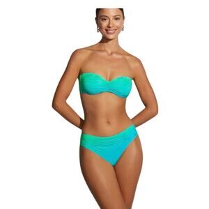 Roidal Ocra Ombre Turquoise Bandeau Bikini Ruched Strapless High Waist NWT 8C